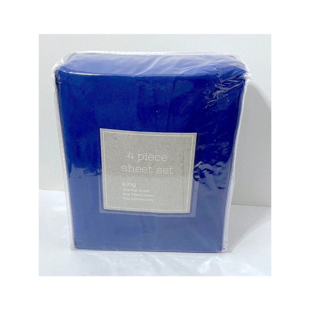 4 Piece King Bed Sheet Set Royal Blue Linens New in Package Bedroom